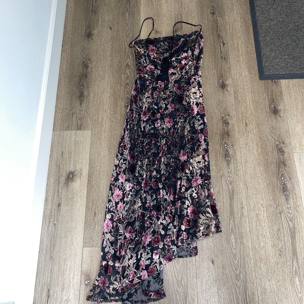Y2K Sheer Burnout Velvet Floral Slip Dress Dark Coquette Grunge Fairy Asymetric - Picture 9 of 16